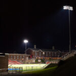 Morgantown High School's field lit up at night